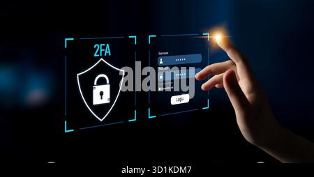 L'autenticazione a due fattori rafforza la sicurezza del sistema di accesso. Aggiunge protezione, l'autenticazione a due fattori aumenta la privacy e due fattori Foto Stock