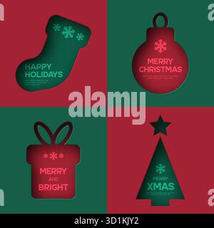 Moderno e minimalista set di biglietti d'auguri natalizi minimalisti moderni Illustrazione Vettoriale