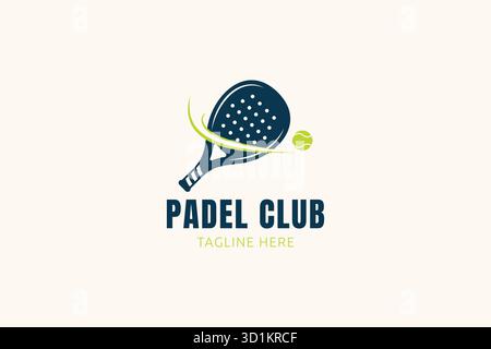 Simbolo del cartello sportivo e atletico professionale con logo della palla da tennis Padel Club Illustrazione Vettoriale