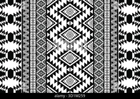 Gli antichi richiami geometrici aztechi senza cuciture a sudovest dei Navajo nativi americani tribali etnici in bianco e nero per la stampa tessile Foto Stock