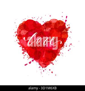 cuore acquerello isolato su sfondo bianco. Disegna il biglietto d'auguri per le festività e l'invito al matrimonio, San Valentino, Festa della mamma Illustrazione Vettoriale