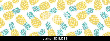 Ananas cartoni animati su sfondo bianco, motivo orizzontale senza cuciture Illustrazione Vettoriale