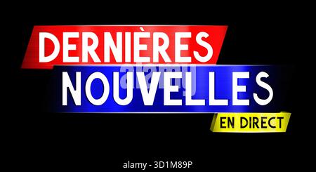 Ultime notizie dal vivo in banner francese - illustrazione 3D. Foto Stock