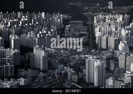 BUSAN, COREA DEL SUD - 9 OTTOBRE 2025 - paesaggio urbano di Busan che mostra numerosi complessi di appartamenti e densità urbana Foto Stock