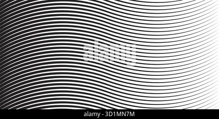 Motivo linea gradiente mezzitoni. Linee nere dei mezzitoni sbiadite. Sfumatura dello sfondo. Trama geometrica astratta orizzontale con strisce parallele. Illustrazione Vettoriale