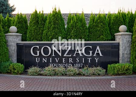 Insegna del campus per la Gonzaga University di Spokane, Washington Foto Stock