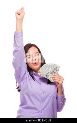 Donna mista che tiene in mano i New One Hundred Dollar Bills Foto Stock