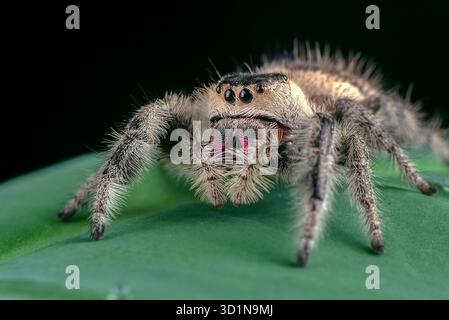 Grande ragno che salta con preda Foto Stock