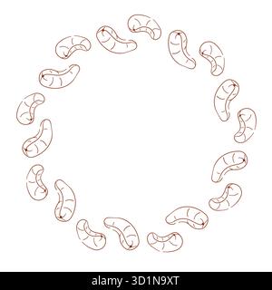 Corona circolare realizzata in noce anacardi in stile line art, isolata su sfondo bianco. Illustrazione Vettoriale