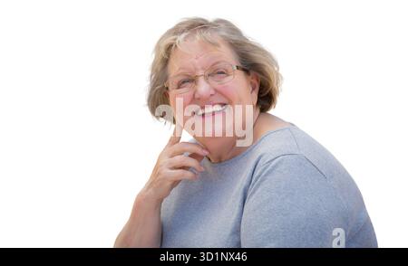 Bella donna anziana Ritratto su bianco Foto Stock