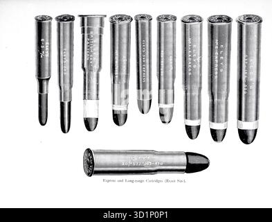 Cartucce Express e Long Range da " The Gun and ITS Development " di Greener, W. W. (William Wellington) data di pubblicazione 1897 Foto Stock