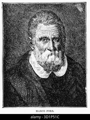Ritratto di Marco Polo dal volume 12, della storia universale di Ridpath: Un resoconto dell'origine, della condizione primitiva e dello sviluppo etnico delle grandi razze dell'umanità, e dei principali eventi nell'evoluzione e nel progresso della vita civile tra uomini e nazioni, da fonti recenti e autentiche con un'indagine preliminare sull'ora, il luogo e le modalità dell'inizio di Ridpath, John Clark, 1840-1900 pubblicato nel 1897 Foto Stock