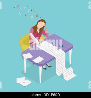 Illustrazione piatta isometrica 3D della professione creativa di scrittore, creatività e letteratura illustrazione piatta isometrica 3D della professione creativa di scrittore, creatività e letteratura Foto Stock