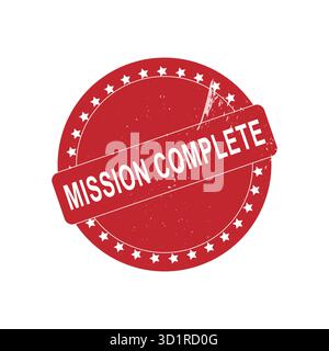 Distintivo completo della missione Red Grunge con stelle su sfondo bianco Illustrazione Vettoriale