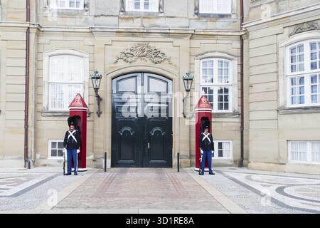 COPENAGHEN - AGOSTO 23 agosto 2012: Guardia reale danese sconosciuta inviata al Palazzo di Amalienborg a Copenaghen, Danimarca. Royal Life Guards è un Foto Stock