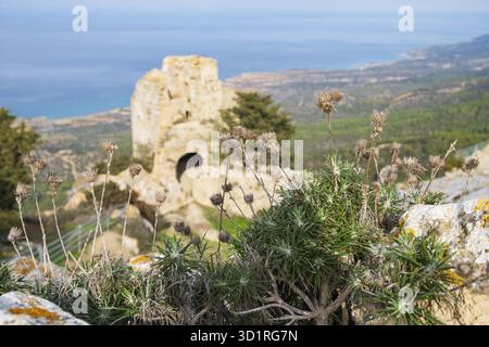 Kantara, Cipro - 29 giugno 2018: Il castello di Kantara, il castello più orientale dei tre castelli della catena montuosa Pentadaktylos nell'Ammochostos di Foto Stock