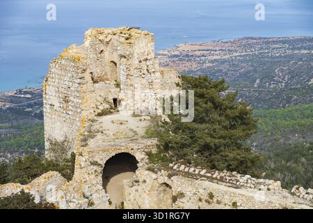 Kantara, Cipro - 29 giugno 2018: Il castello di Kantara, il castello più orientale dei tre castelli della catena montuosa Pentadaktylos nell'Ammochostos di Foto Stock