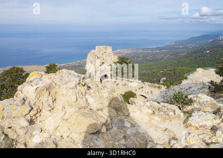 Kantara, Cipro - 29 giugno 2018: Il castello di Kantara, il castello più orientale dei tre castelli della catena montuosa Pentadaktylos nell'Ammochostos di Foto Stock