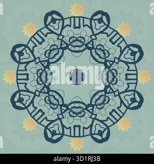 Fiore mandala stilizzato su sfondo verde, grafica vettoriale Foto Stock