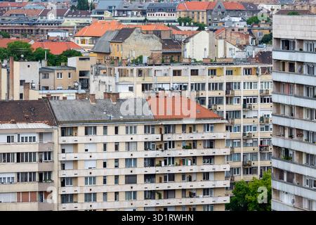 Vista aerea zona residenziale di Budapest con edifici di appartamenti Foto Stock