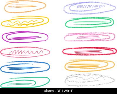 Elementi con motivo senza cuciture: Trame di linee disegnate a mano in ovali colorati Illustrazione Vettoriale