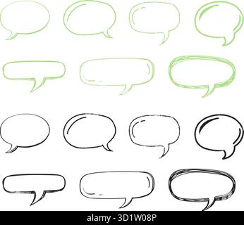 Bolle vocali disegnate a mano in vari stili e colori per l'uso nei progetti di comunicazione e progettazione Illustrazione Vettoriale