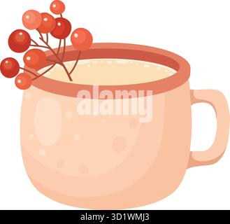 Spezie di zucca prodotto aromatizzato di stagione, tazza da bere, tazza isolata su sfondo bianco. Deliziosi dessert dolci o dolci autunnali. Moderno e colorato vecto Illustrazione Vettoriale