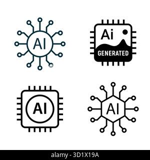 Icona chip digitale ai. Icona della linea di tecnologia dei circuiti di dati scientifici vettoriali intelligenti artificiali. Illustrazione Vettoriale