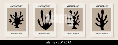 Matisse ha ispirato manifesti moderni con rami astratti . Set di arte murale moderna. Forme organiche minimaliste contemporanee in stile Matisse Illustrazione Vettoriale