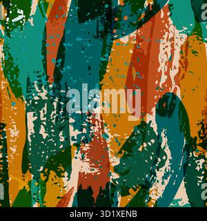 Sfondo artistico astratto macchie circolari acquerelli, tratto pennello acquerello. Illustrazione di colore blu, rosa, verde, acquerello con trama beige Illustrazione Vettoriale