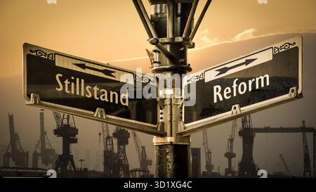 Indica il modo diretto di riformare contro la stagnazione Foto Stock