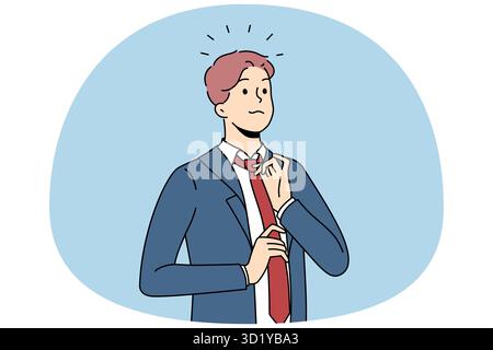Giovane uomo d'affari fiducioso in tuta e cravatta sentirsi riuscito e motivato. Capo maschio autosicuro o CEO che indossano la qualifica di leadership di esposizione del formalwear Foto Stock
