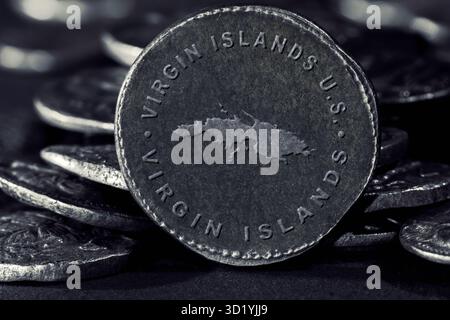 Silver Coin con mappa delle Isole Vergini USA, Silver Coin Design Foto Stock