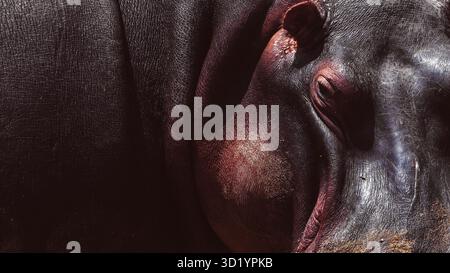 Sorprendente fotografia di animali selvatici con ippopotami africani nel loro habitat naturale. Catturati durante un safari nei fiumi e nelle pozze d'acqua della Tanzania, queste belle ar Foto Stock