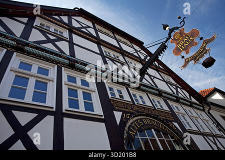 Vecchia fabbrica di birra, casa in legno nel centro storico di Lippstadt, Germania, Europa Foto Stock