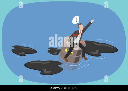 Illustrazione piatta isometrica 3D della crisi del prezzo del petrolio, della volatilità del costo del petrolio greggio nel mercato mondiale 3D Isometric Flat Illustr Foto Stock