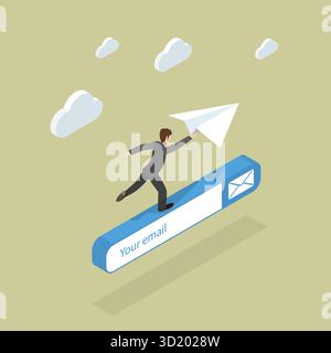 Illustrazione piatta isometrica 3D dell'abbonamento e-mail, comunicazione online illustrazione piatta isometrica 3D dell'abbonamento e-mail Foto Stock