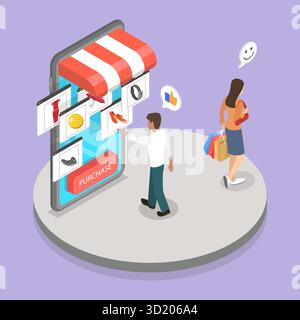 Illustrazione piatta isometrica 3D dello shopping online, Internet Shop illustrazione piatta isometrica 3D dello shopping online, Internet Foto Stock
