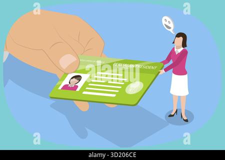 Illustrazione piatta isometrica 3D della scheda di residenza permanente, ID di identificazione dello stato illustrazione piatta isometrica 3D di Permanen Foto Stock