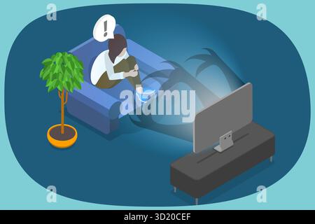 Illustrazione piatta isometrica 3D di Scary Movie, intrattenimento serale illustrazione piatta isometrica 3D di Scary Movie, Evening EN Foto Stock