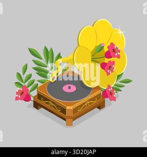 Illustrazione piatta isometrica 3D di retro Player, concetto di retro Music. Un'illustrazione piatta isometrica Tribute3D nostalgica di R Foto Stock