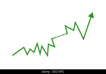 La linea con freccia di tendenza verso l'alto a zig-zag verde rappresenta il progresso della crescita o il simbolo di movimento positivo ideale per l'attività di presentazione dei grafici dei dati finanziari Illustrazione Vettoriale