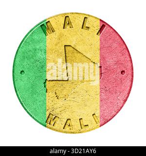 Pulsante bandiera Mali con mappa Foto Stock