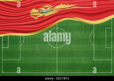Bandiera del Montenegro sul campo da calcio Foto Stock