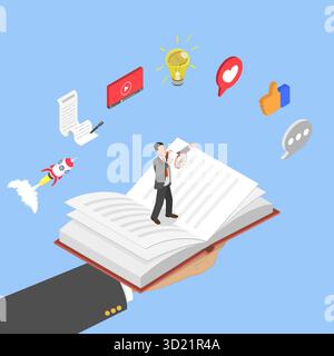Illustrazione piatta isometrica 3D della narrazione, copywriter creazione di una storia Foto Stock