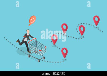 Illustrazione piatta isometrica 3D di Market Consumer Experience, shopping online Foto Stock