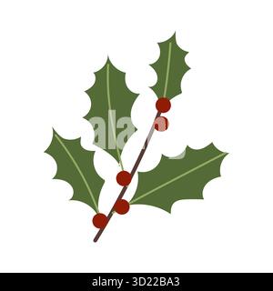 Le foglie di agrifoglio con frutti di bosco rossi brillanti sono riunite insieme, incarnando l'essenza delle celebrazioni invernali e delle decorazioni stagionali comunemente utilizzate durante il periodo Illustrazione Vettoriale