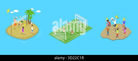 Illustrazione piatta isometrica 3D degli accoppiamenti per squadre sportive, classi sportive per studenti Foto Stock