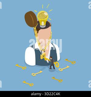 Illustrazione piatta isometrica 3D di Psicologia e salute mentale, creatività e innovazione per raggiungere il successo Foto Stock