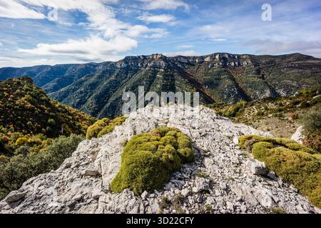 Sierra de Sevil, Sobrarbe, Provincia di Huesca, Comunità autonoma di Aragona, catena montuosa dei Pirenei, Spagna, Europa Foto Stock